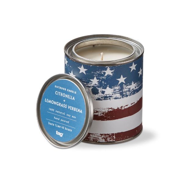 tag wholesale citronella candle with lid lemongrass verbena tin usa american flag outdoor picnic