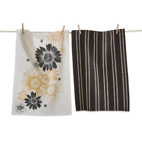 tag wholesale sunflower dishcloth dishtowel set floral stripe natural black white check kitchen