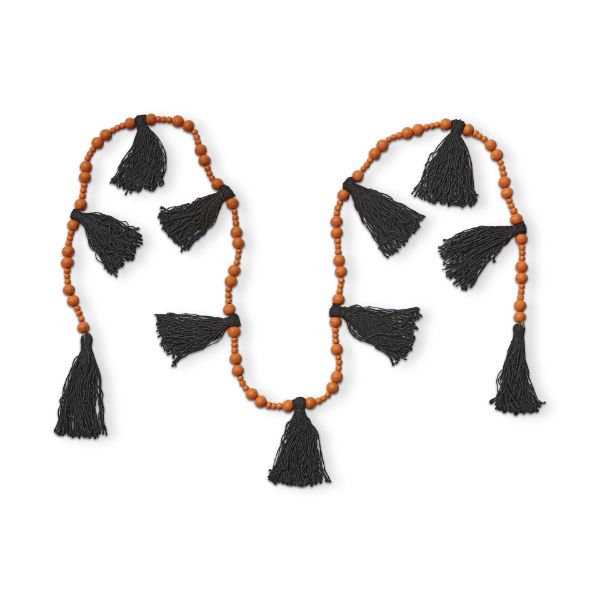 Picture of halloween bead & jute tassel garland - orange