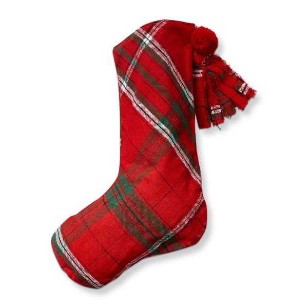 Picture of sleigh ride plaid stocking - red