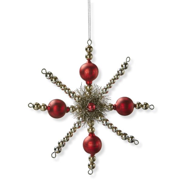 Picture of tinsel star ornament - red