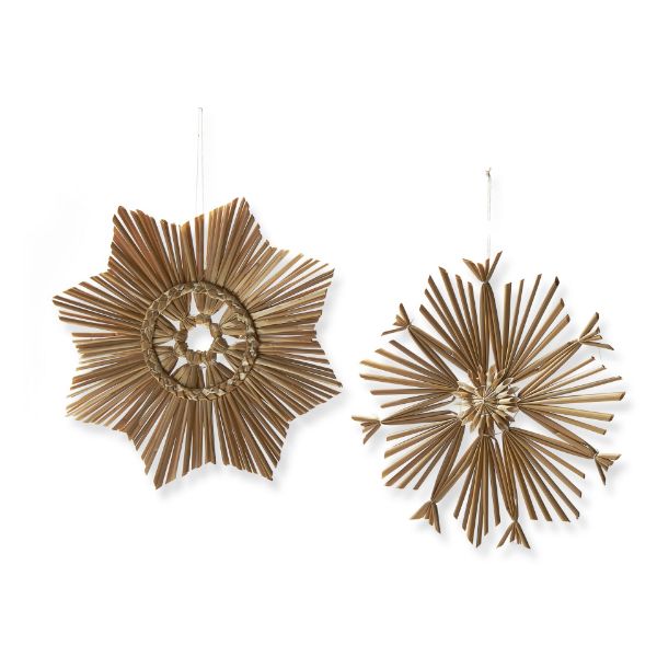 Picture of straw snowflake ornaments assortment of 2 - natural