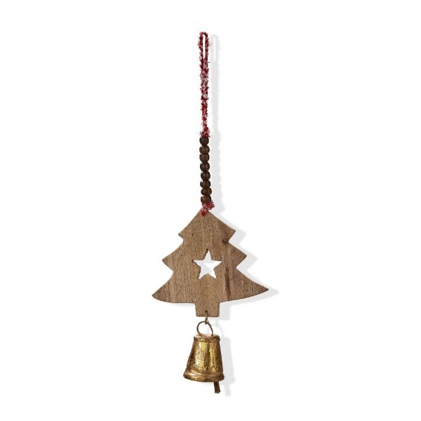 Picture of wood xmas tree & bell ornament - natural
