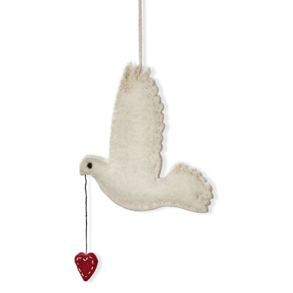 Picture of dove with heart ornament - white