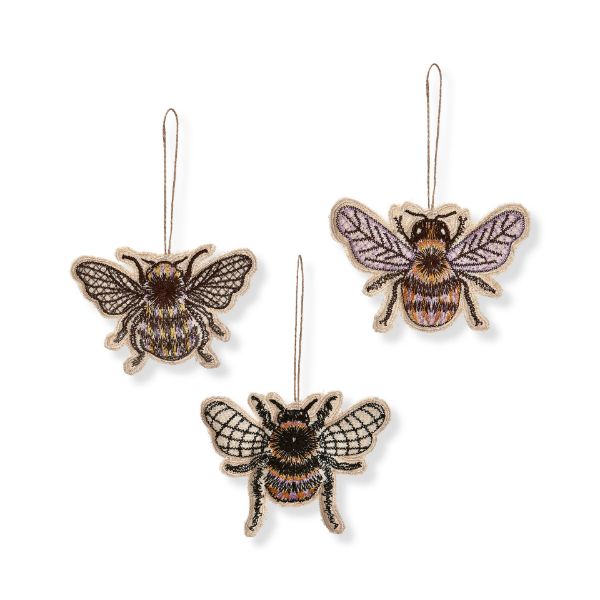 Picture of embroidered bee ornament assortment of 3 - multi