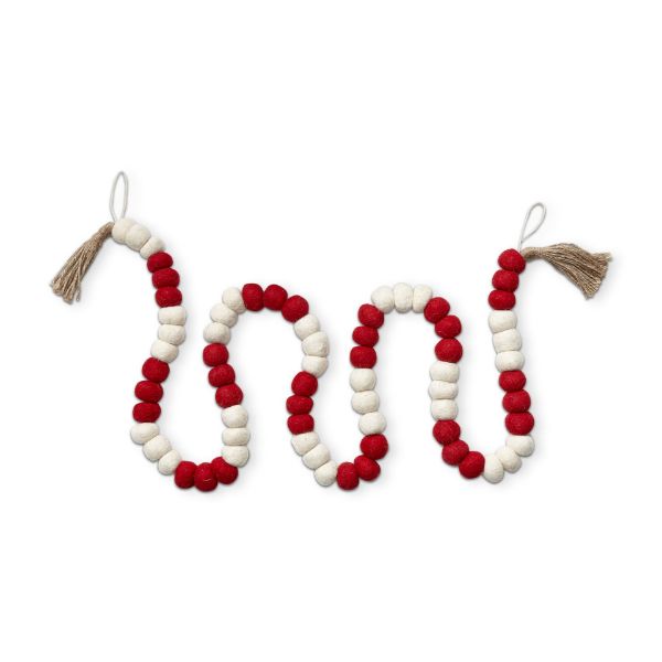 Picture of wool ball  & jute tassel garland - red