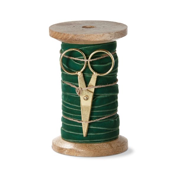 Picture of velvet ribbon with scissor spool 5yd - emerald