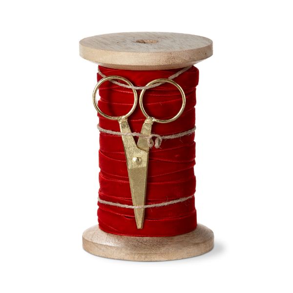 Picture of velvet ribbon with scissor spool 5yd - red