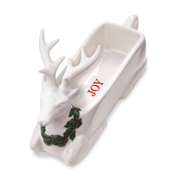 Picture of farmhouse deer cracker dish - white