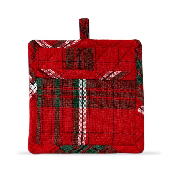 Picture of sleigh ride holiday plaid potholder - red