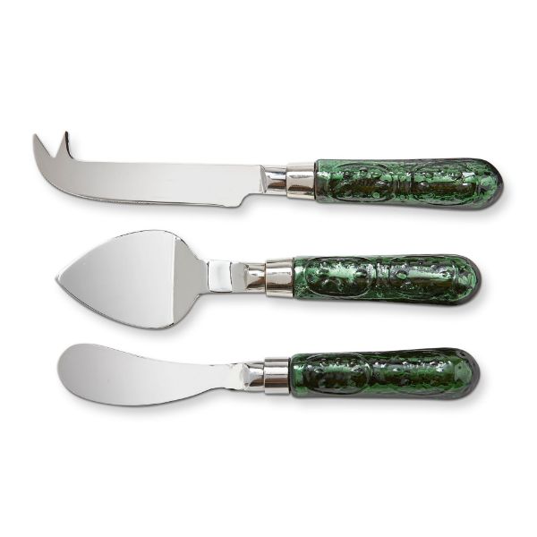 Picture of glass handle cheese utensil set of 3 - green