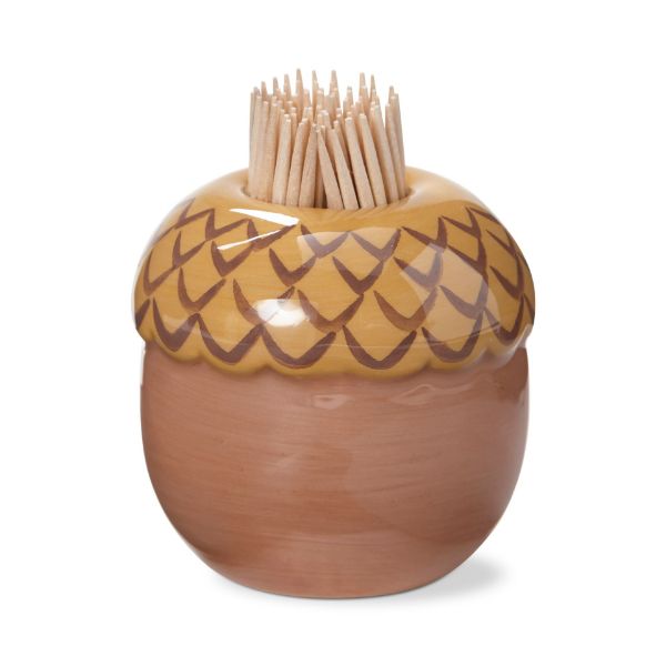 Picture of acorn toothpick holder set - brown