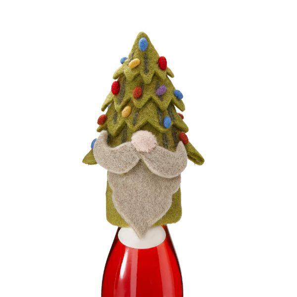 Picture of merry tree gnomie bottle topper - green