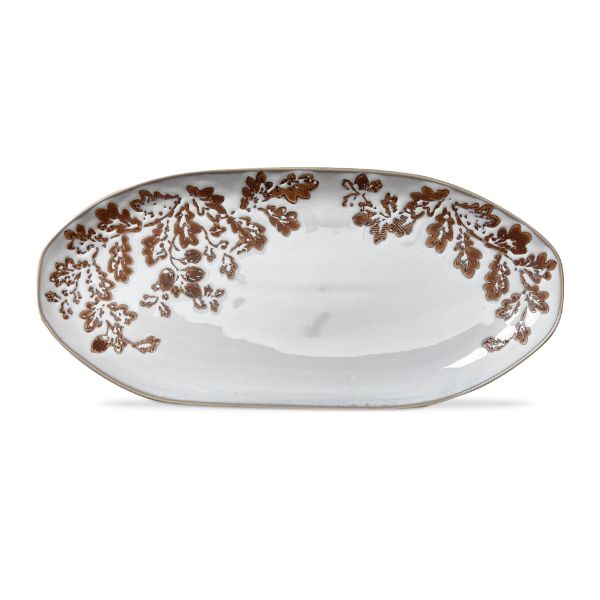 Picture of leaf + acorn oval platter - white