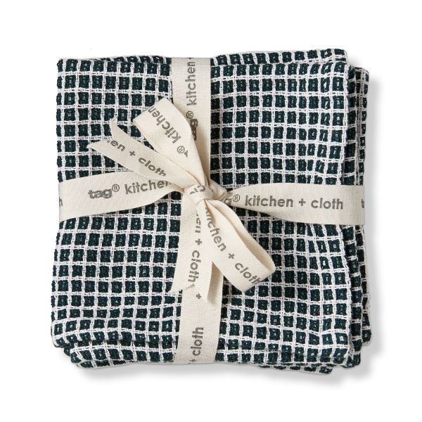 Picture of tag textured check dishcloth set of 2 - dark green