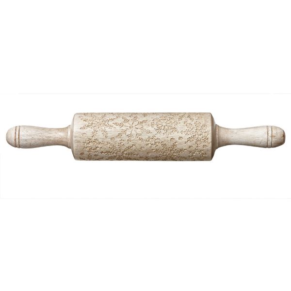 Picture of snowflake embossed rolling pin - natural