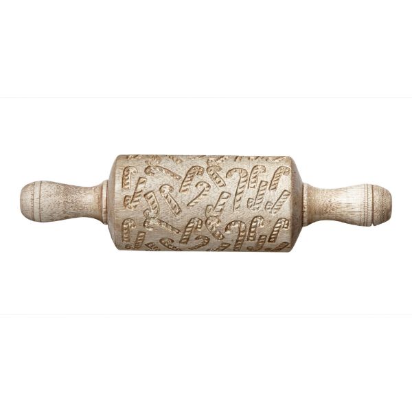 Picture of candy cane kids embossed rolling pin - natural