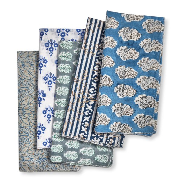 tag wholesale cottage block print napkin assortment of 5 blue cotton dining decor table setting