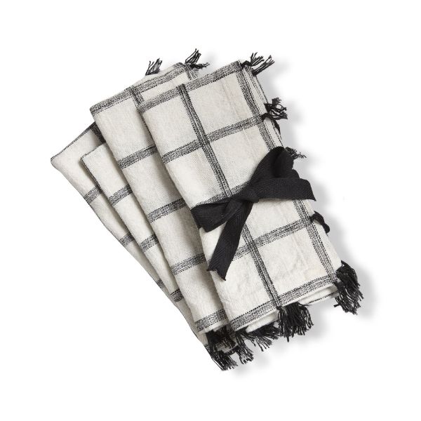 tag wholesale tassel check napkin set of 4 black checkered fringe cotton dining table setting