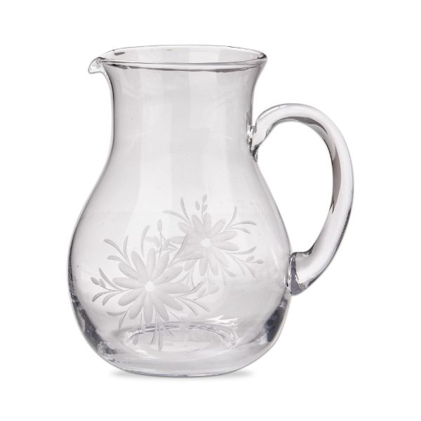 tag wholesale fleur etched glass pitcher bar barware drinks water beverages clear gift flower