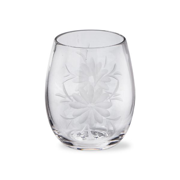 tag wholesale fleur etched stemless wine glass barware drinks beverages cocktail gift clear