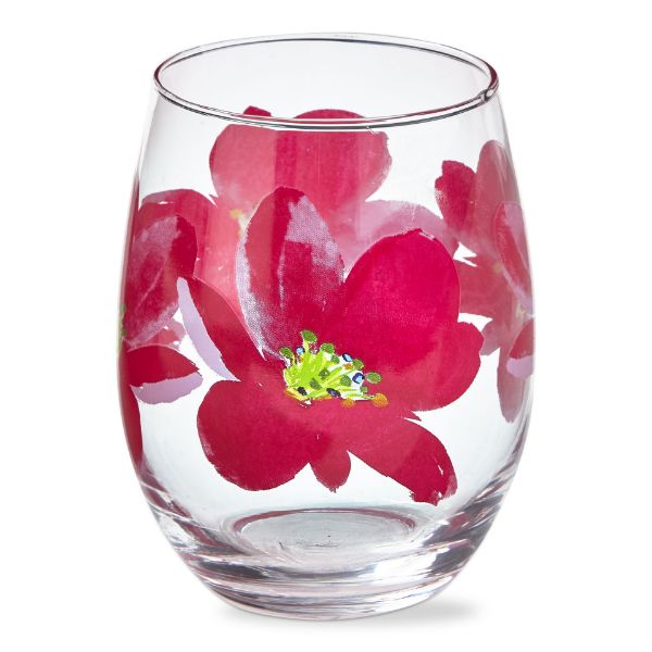 tag wholesale springtime stemless wine glass barware drinks beverages cocktail gift pink floral