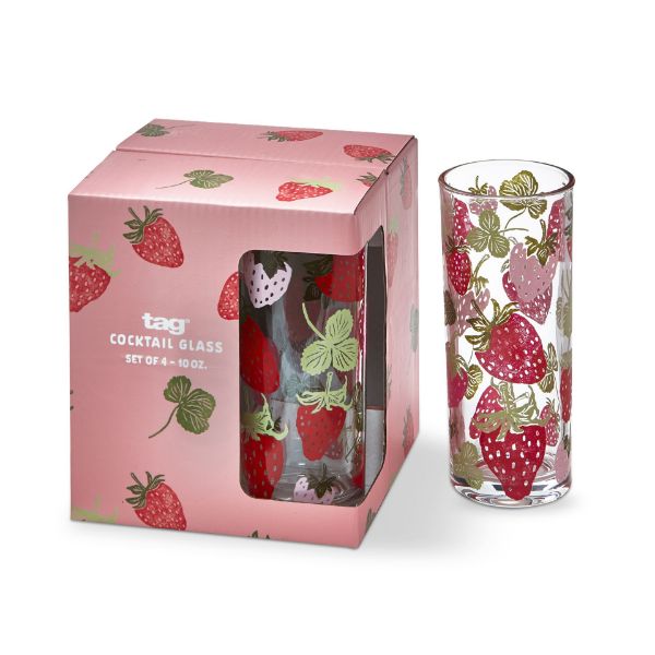 tag wholesale strawberries drinks glass set of 4 berry fruit glassware drinkware bar entertaining