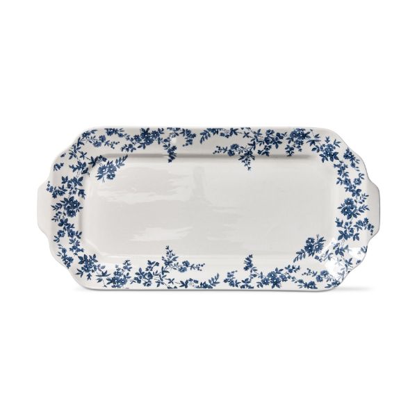 tag wholesale cottage floral rectangular platter serveware dinnerware entertaining white blue tray