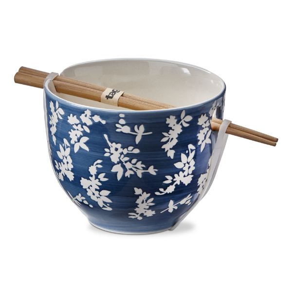 tag wholesale vine floral noodle bowl set with chopsticks blue color bamboo ramen soup dinnerware