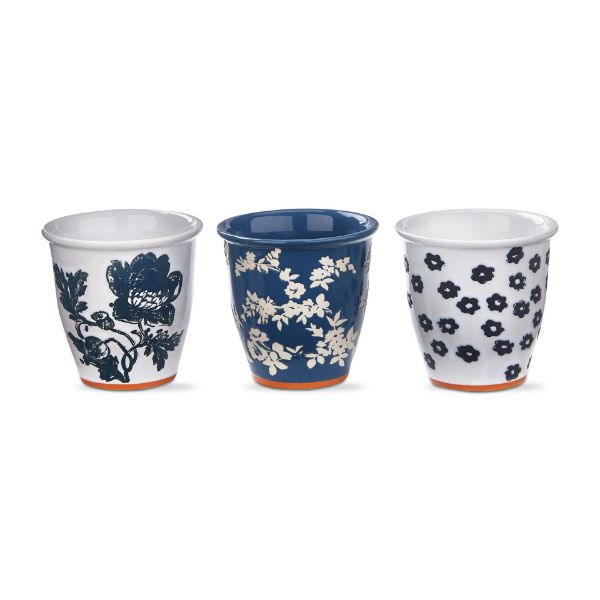 tag wholesale cottage floral herb pot assortment of 3 wax resist art planter blue white ceramic
