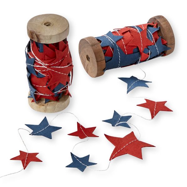 tag wholesale star paper garland on spool parties events americana 4th of july red white blue