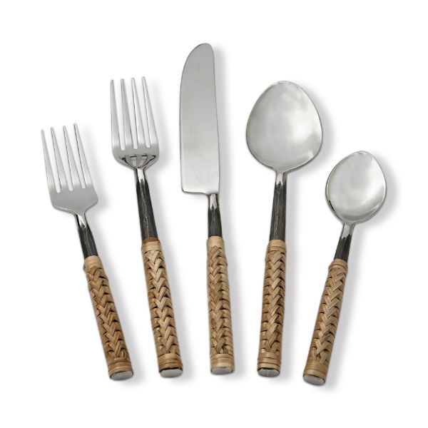 tag wholesale bamboo handle flatware set of 5 utensils artisan hand forged stainless steel cutlery