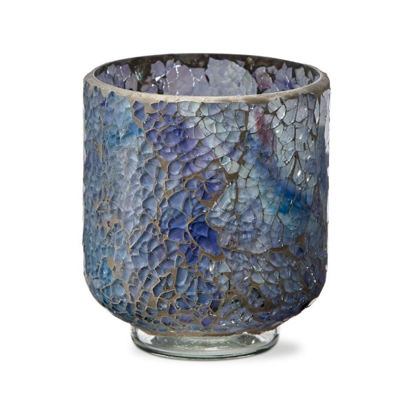 tag wholesale blue mosaic tealight candle holder mouth blown glass blue