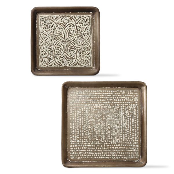 tag wholesale kali embossed square tray set of 2 antique brass aluminum decor coffee table ottoman