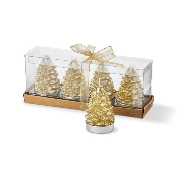 Picture of fir tree tealights set of 4 - gold