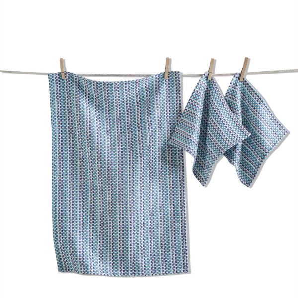 Picture of variegated dishtowel & dishcloth set of 3 - blue multi