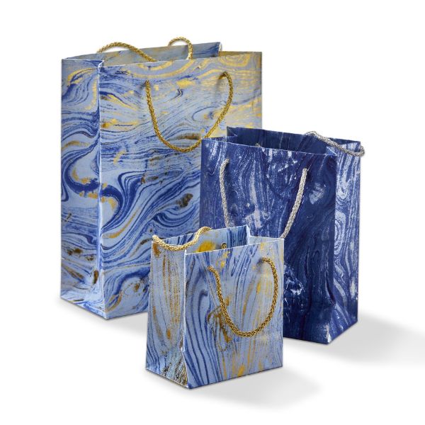 Picture of marbleized gift bag set of 3 - blue multi