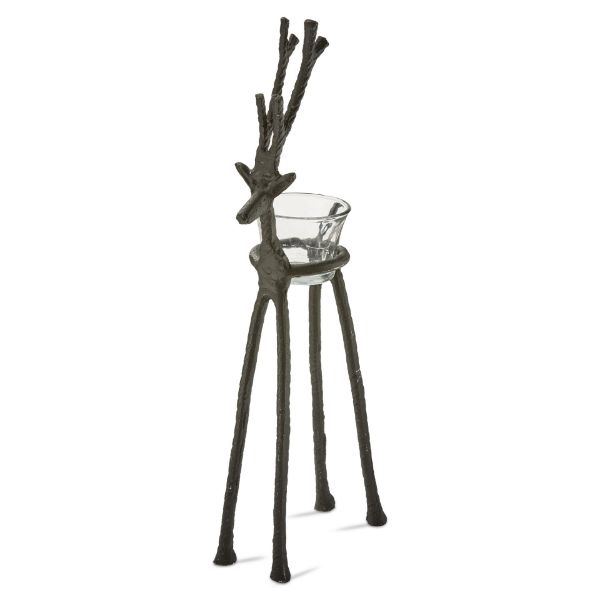 Picture of rustic reindeer tealight holder tall - black