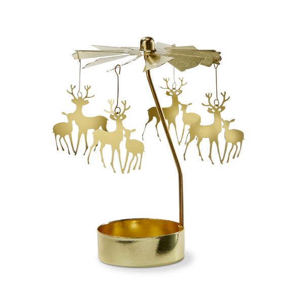 Picture of reindeer carousel tealight holder - gold