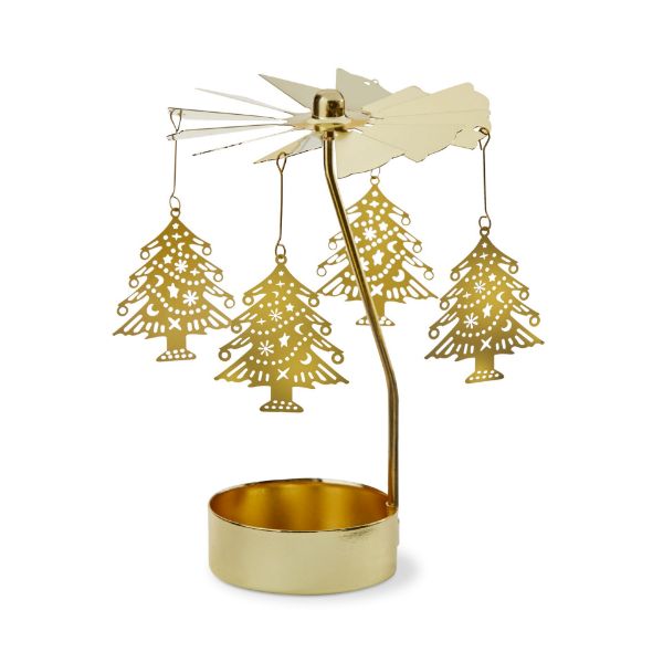 Picture of christmas tree carousel tealight holder - gold
