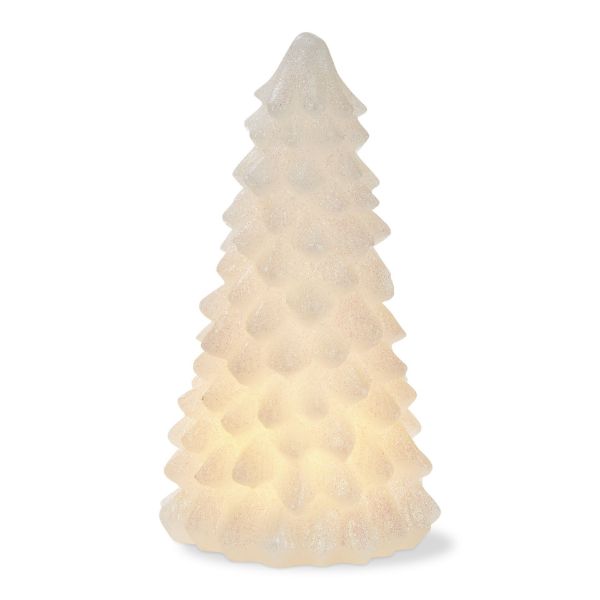 Picture of snowy pine tree led candle large - white