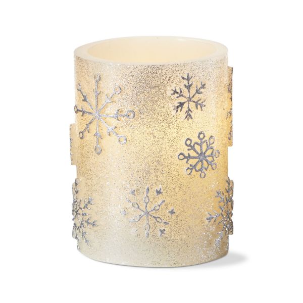 Picture of snowflake led pillar candle 3x4 - ivory