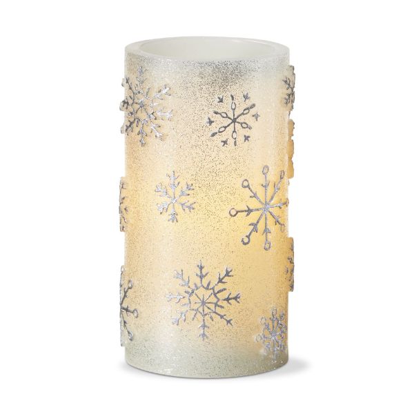 Picture of snowflake led pillar candle 3x6 - ivory