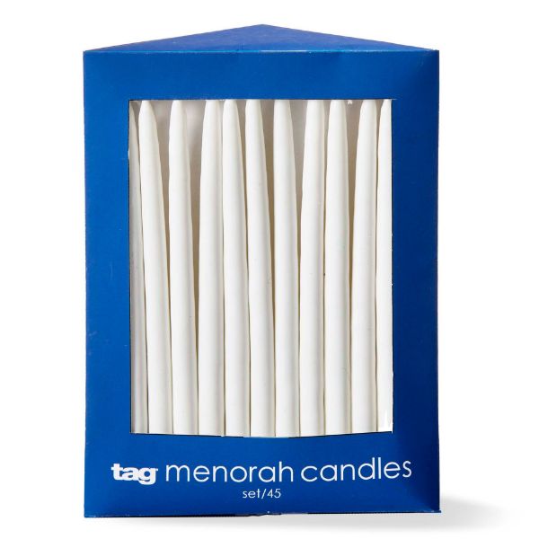 Picture of hanukkah white taper candles set of 45 - white