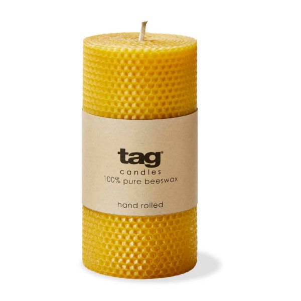 Picture of hand rolled beeswax 3x6 pillar candle - honey