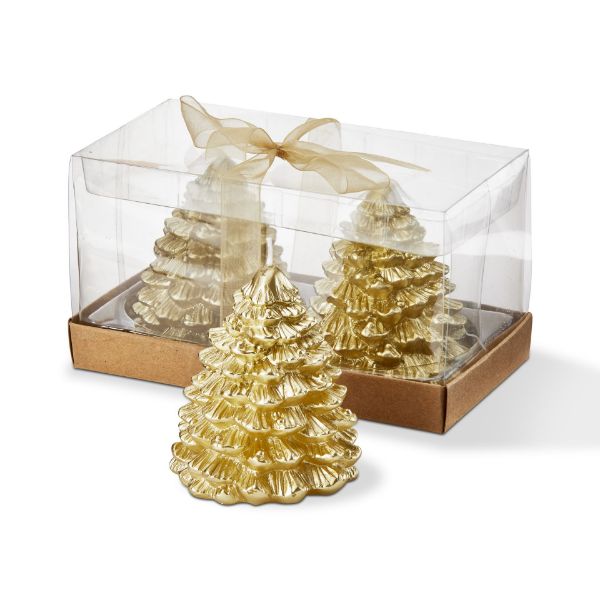 Picture of fir tree candles set of 2 - gold
