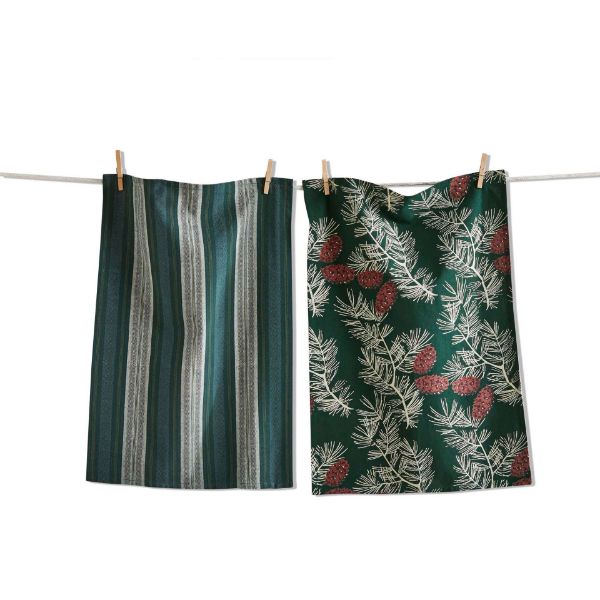 Picture of wilde pinecone dishtowel set of 2 - green multi