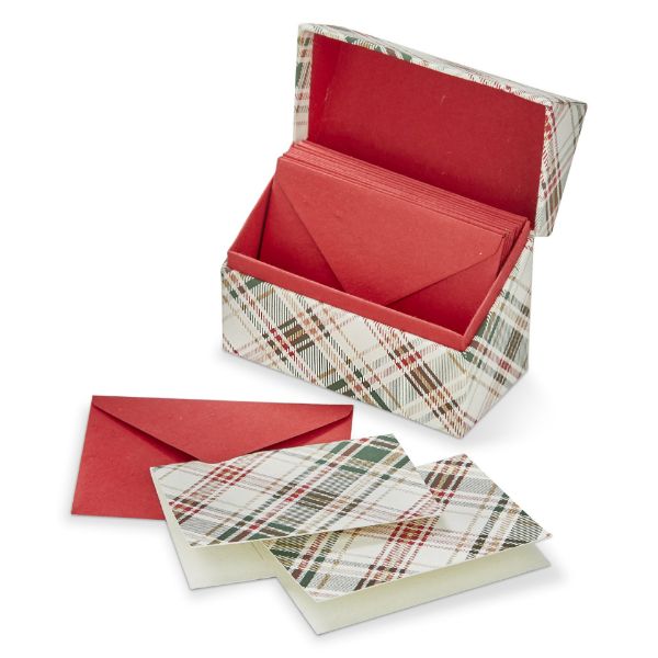 Picture of holiday plaid note cards with box - multi