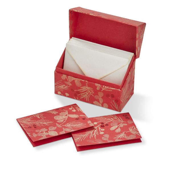Picture of sprig note cards with box - red multi