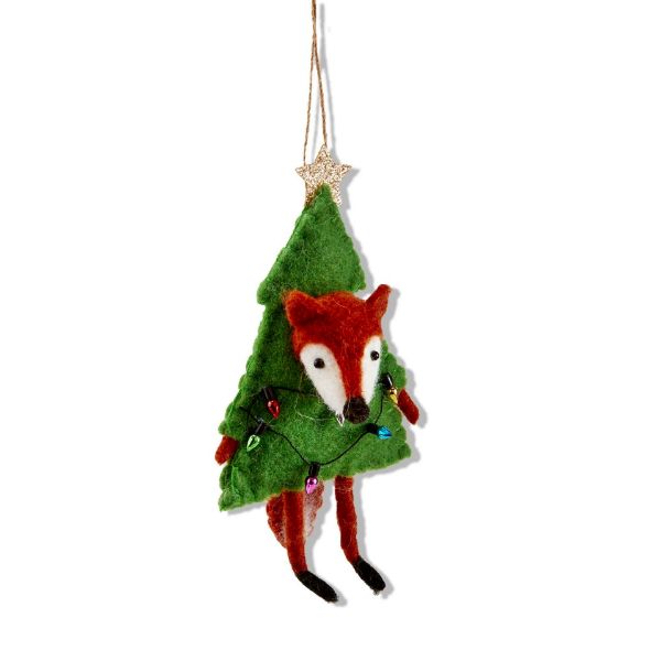 Picture of fox with tree & lights ornament - multi